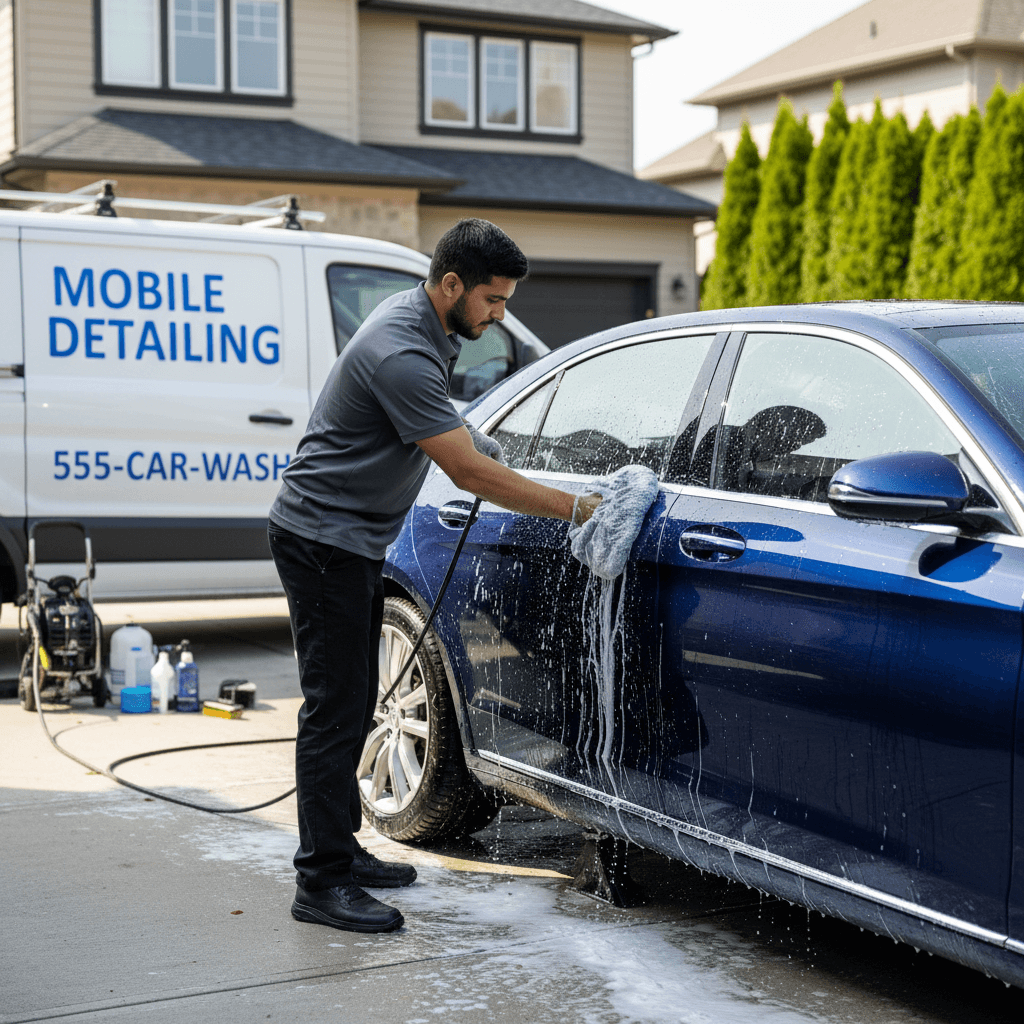 Mobile car detailing technician at work