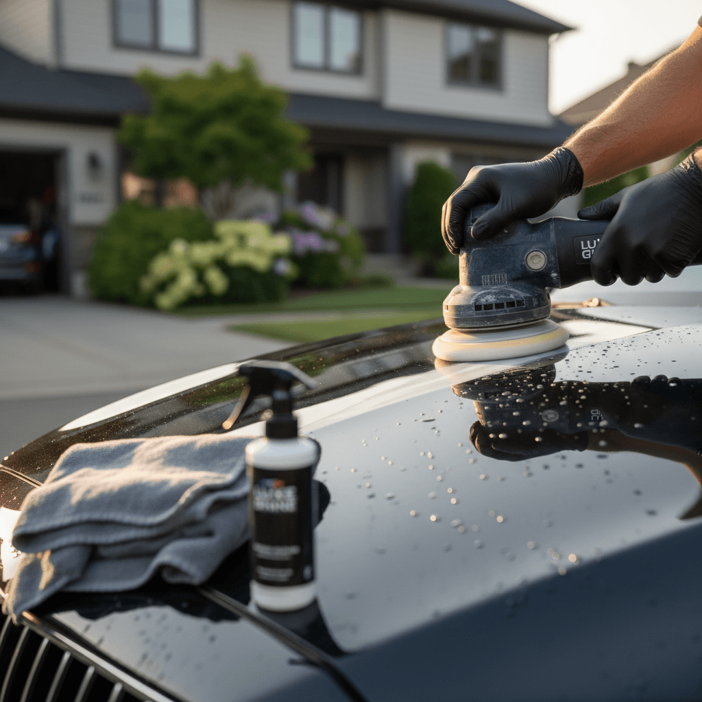 Beautifully detailed car gleaming in sunlight after professional detailing